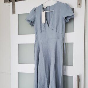 Linen A-Line Midi Dress Sicily in Bluish Gray